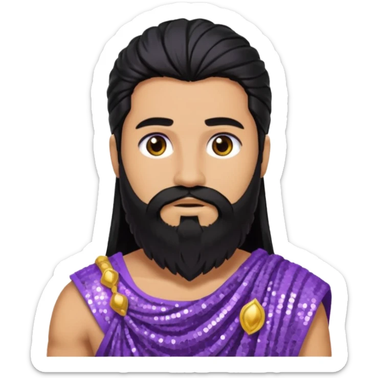 Jupiter from Roman Deities with long black hair and beard, lilac sequin toga sticker