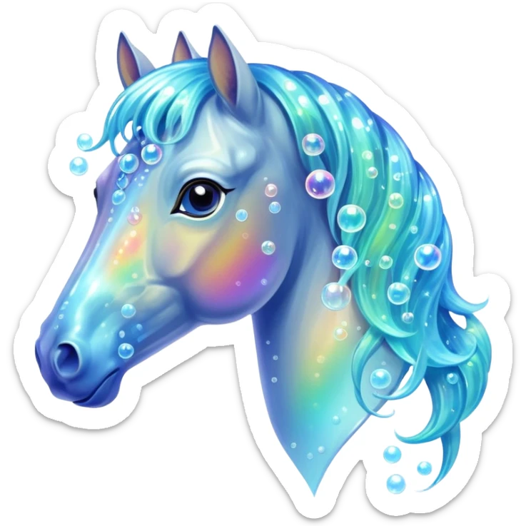 A magical horse made entirely of transparent bubbles and water, with a flowing mane of small bubbles sticker