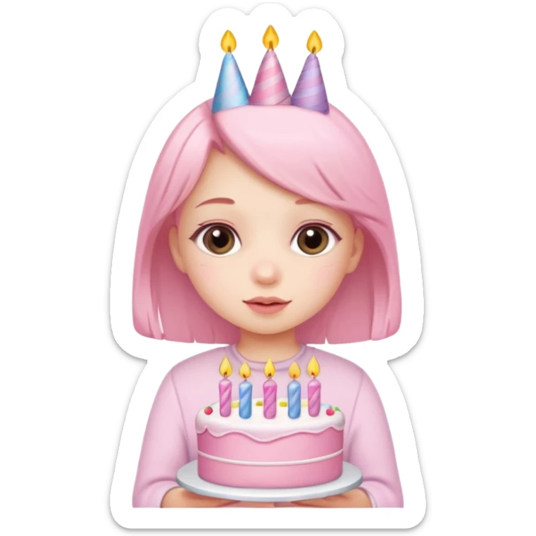 birthday girl emoji with cute baby pink font and a cake sticker