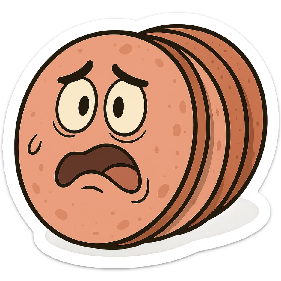 slices of bologna sausage, cartoon style, simple, no background sticker