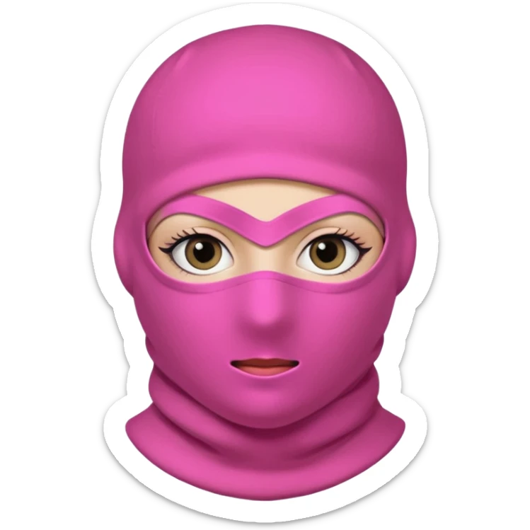 gangster style balaclava pink in colour with eyes showing through the eye holes of the balaclava with beautiful eyelashes on  sticker
