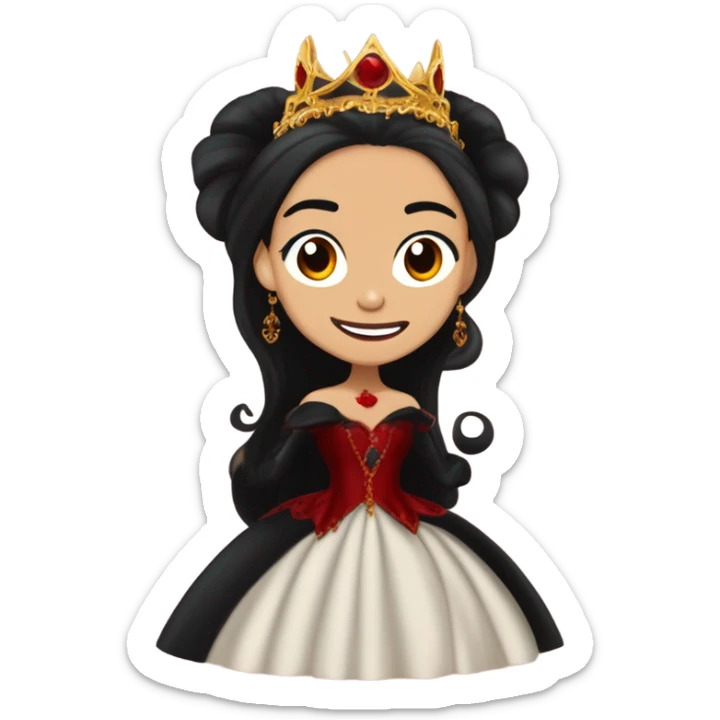 painting Lavish Victorian evening gown, Jenna Ortega as young Morticia Addams Jedi wearing a mini tiara, riding on the back of a very large blood red evil-looking fire-spewing horned dragon sticker