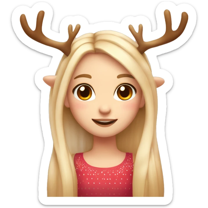 blushing blonde reindeer girl long straight hair and antlers with cute dots  sticker