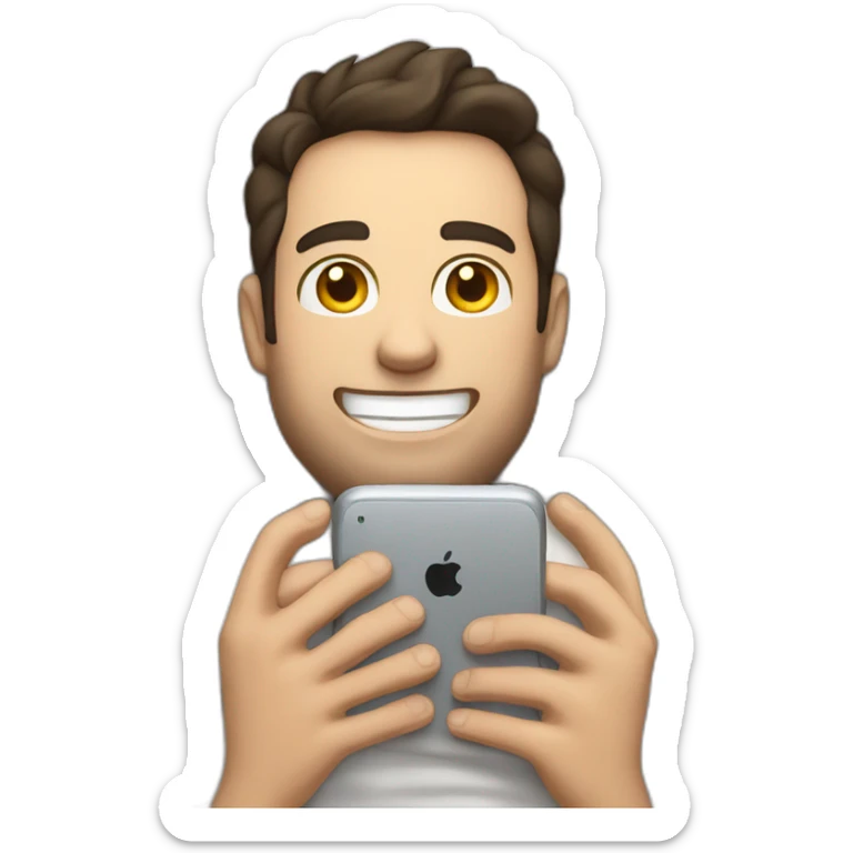 white man with dark hair laying on bed with feet in the air, smiling at phone in his hands sticker