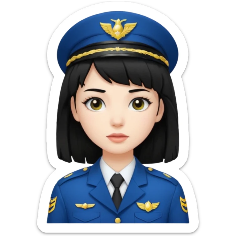 pale skin, a girl who have black hair with mullet haircut and wearing uniform. long lashes sticker