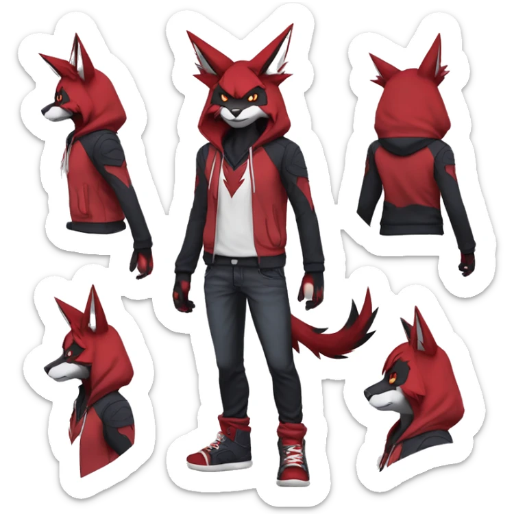 Edgy Cool Anthro Zoroark-Zangoose-Litten Fakemon Fursona Hoodie Full Body sticker