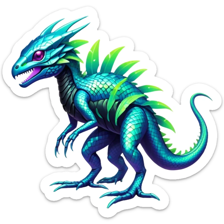 Tropical futuristic lush cool edgy neon Fionbri-Vernid-Elgyem-creature (full body) sticker