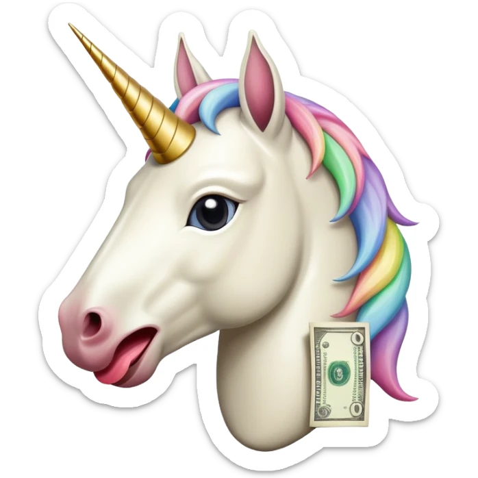 Unicorn with tongue sticking out but the tongue is a dollar sticker