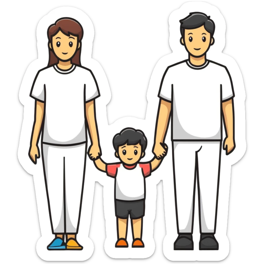 family portrait with one mother, one father, two boys and one girl sticker