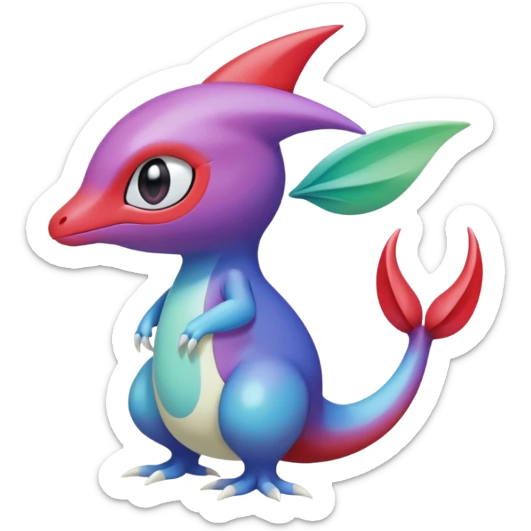 Purple-red-blue-white-gradients Meloetta-Larvitar-Axew-Grovyle-Pokémon-Fakémon-creature sticker