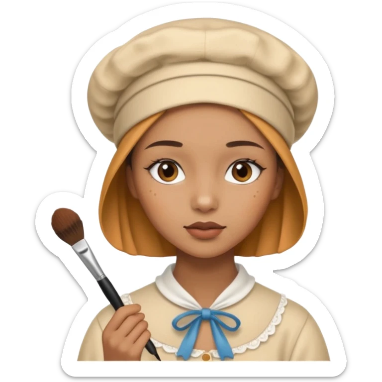 19 year old woman with a bonnet doing her makeup no hair showing caramel skin sticker