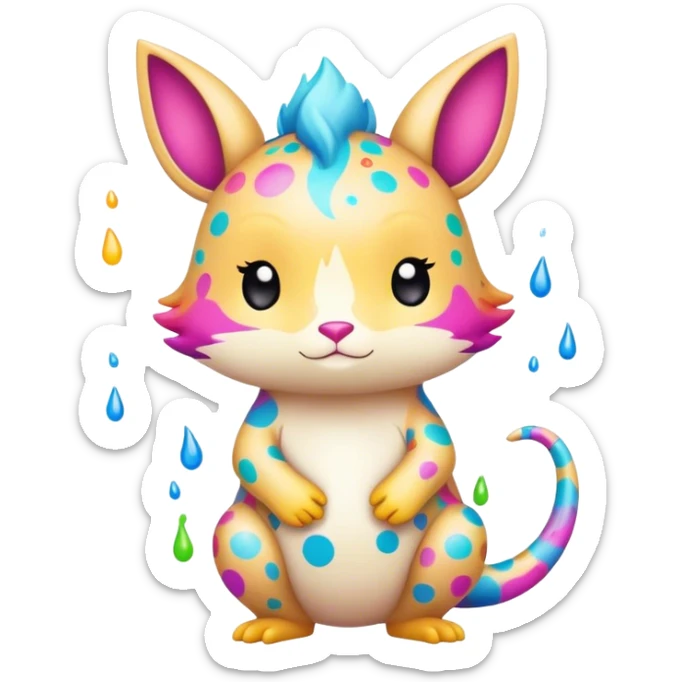 an edgy cute kawaii vernid-fionbri with colorful splash patterns full body sticker