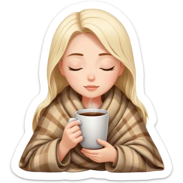 girl inside a blanket sipping coffee eyes closed sticker