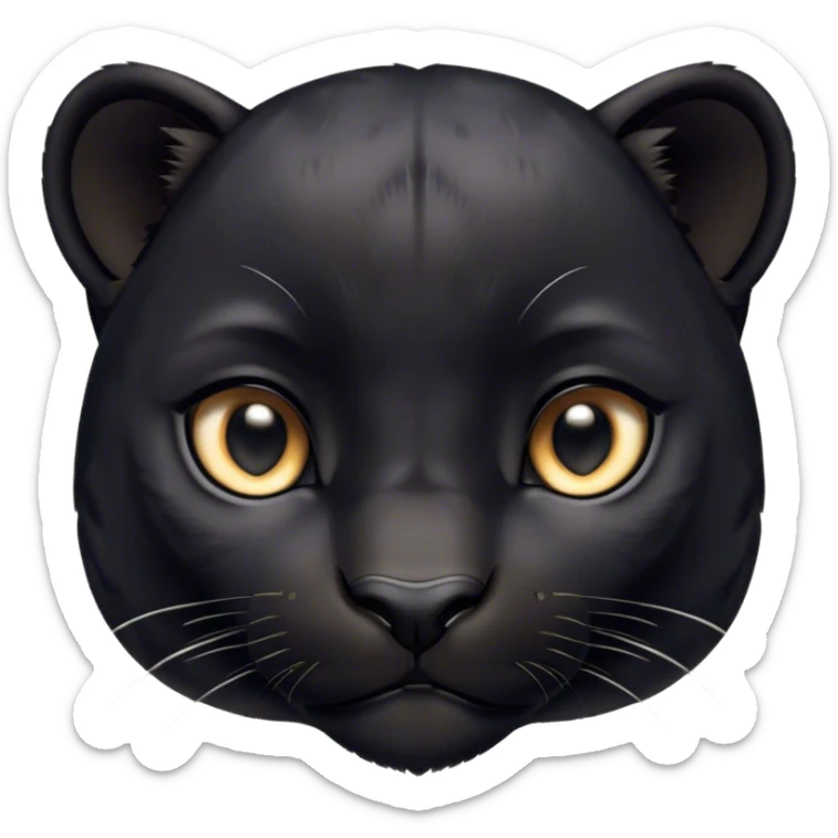 Cinematic Noble Baby black Panther Portrait Emoji, Poised with a touch of regal innocence, featuring a compact, sleek build with soft, dark fur and large, soulful eyes, Simplified yet sharp and sophisticated features, highly detailed, glowing with a gentle, mysterious glow, high shine, intelligent and endearing, stylized with an air of youthful authority, focused and attentive, soft glowing outline, capturing the essence of a tiny jungle guardian that appears ready to pounce out of the screen with effortless charm! sticker