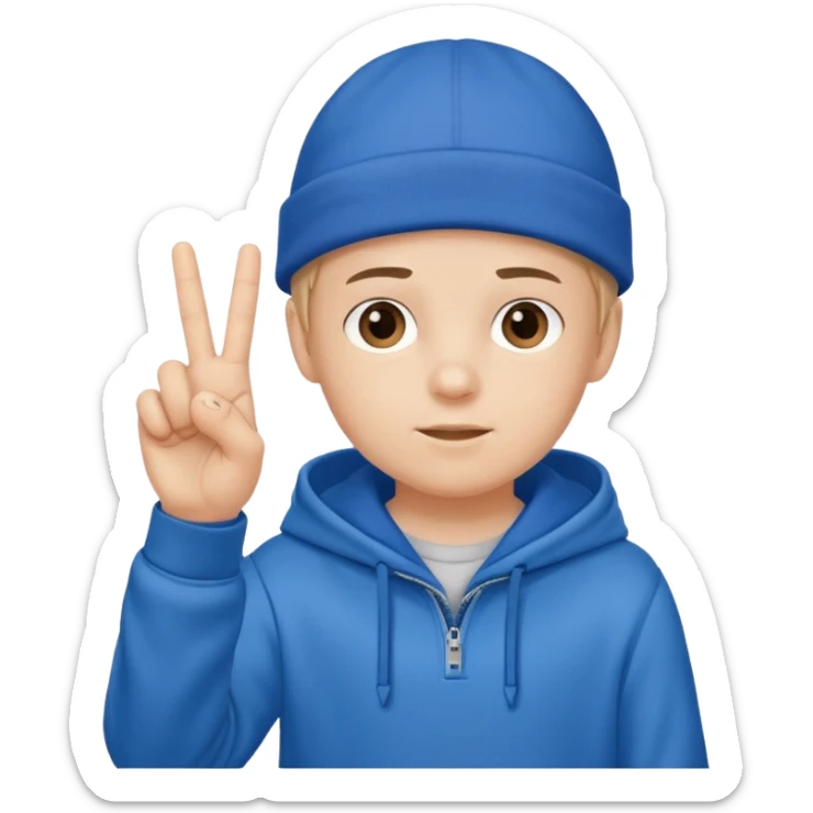 Boy holding up three fingers with a blue hoodie and a blue hat  sticker