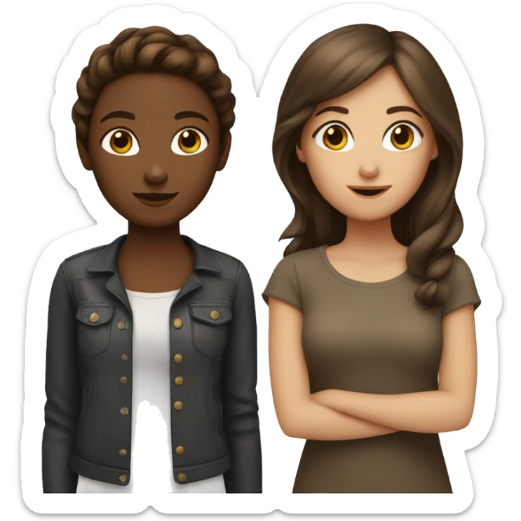2 girls, one is black with brown hair, and the other is white with brown hair sticker
