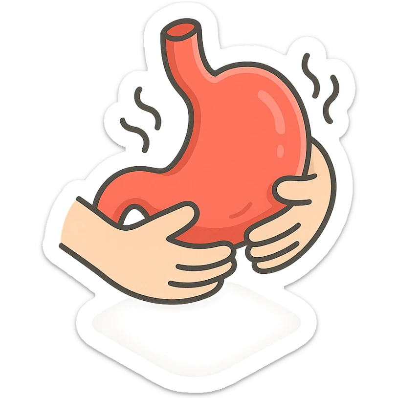 pain in stomach, close-up of stomach and hands holding it, waves of pain, detailed shadows and highlights, no face or legs, transparent background sticker