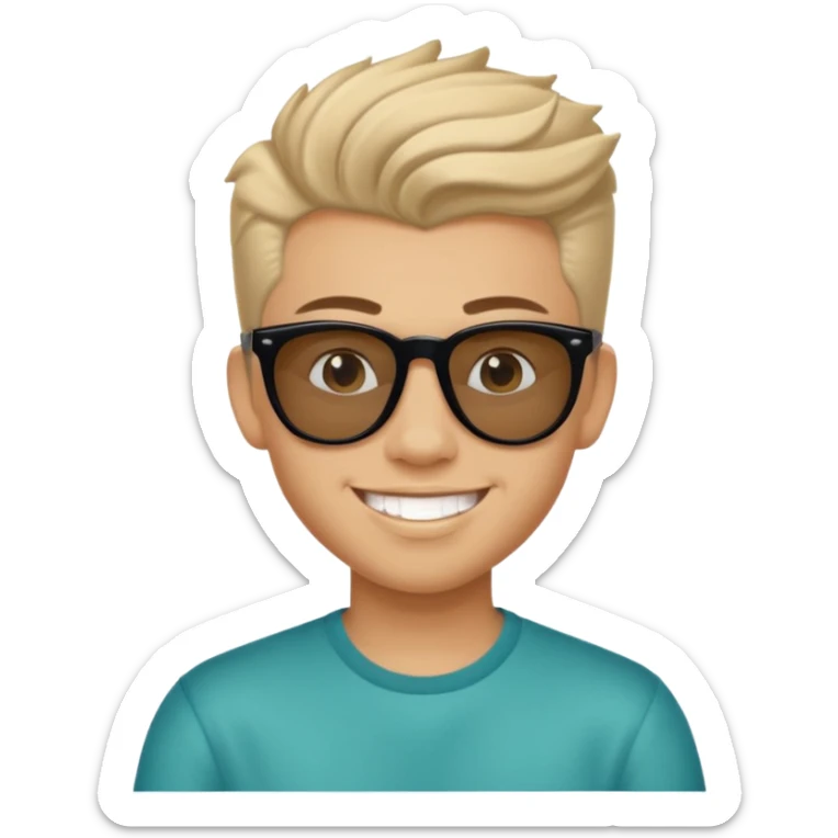 14 year old Mexican with a pompadour with the left side of his hair a little bit on the face grinning with sunglasses sticker