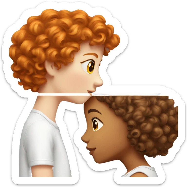 Ginger girl and brunette curly hair girl kissing sticker