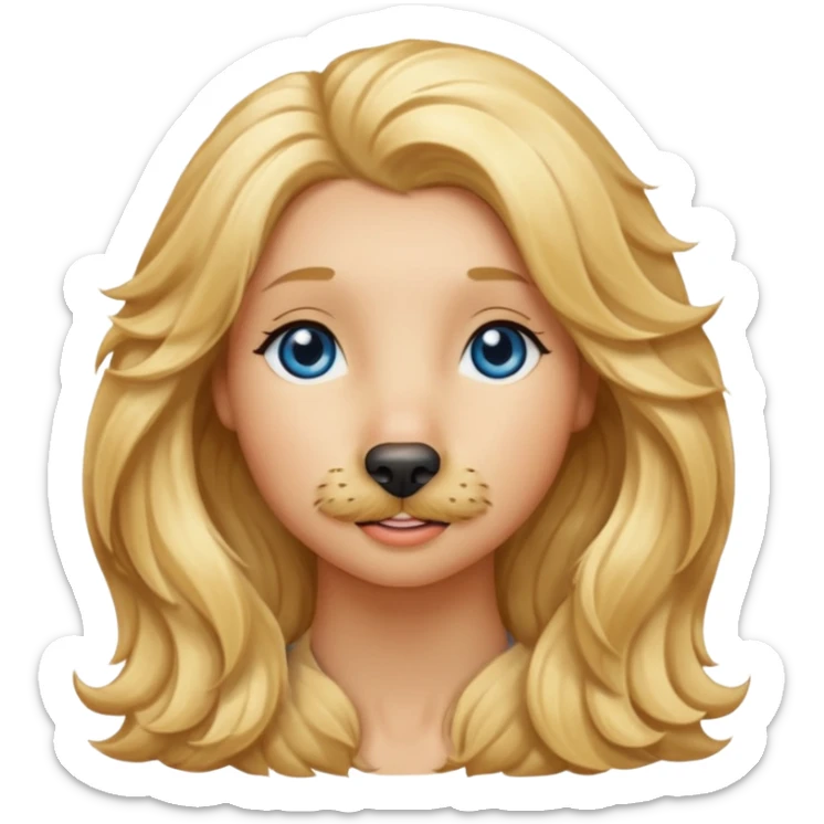 Long, straight, blonde hair, blue eyed woman.   Wavy, blonde goldendoodle sticker
