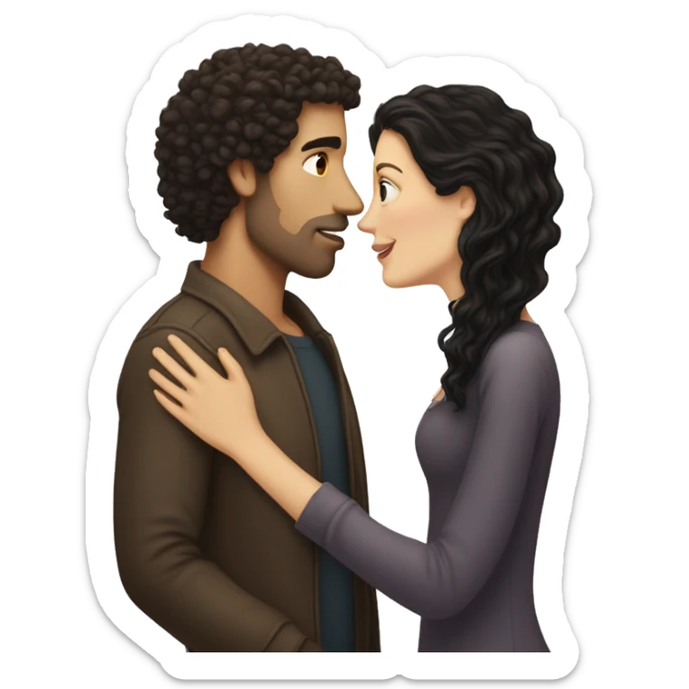 WHITE Man with dark curly hair kissing white woman with long dark hair sticker