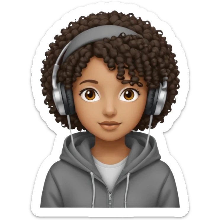 curly haired with headphones in and hoddie  black girlsgirls with cap sticker