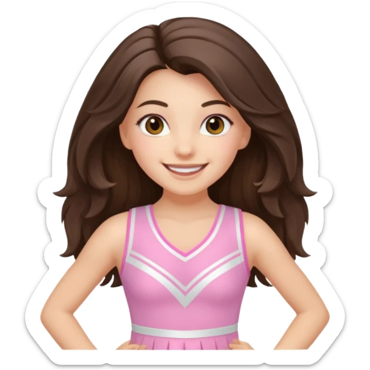happy long haired brunette girl hazel eyes in light pink cheerleader outfit sticker