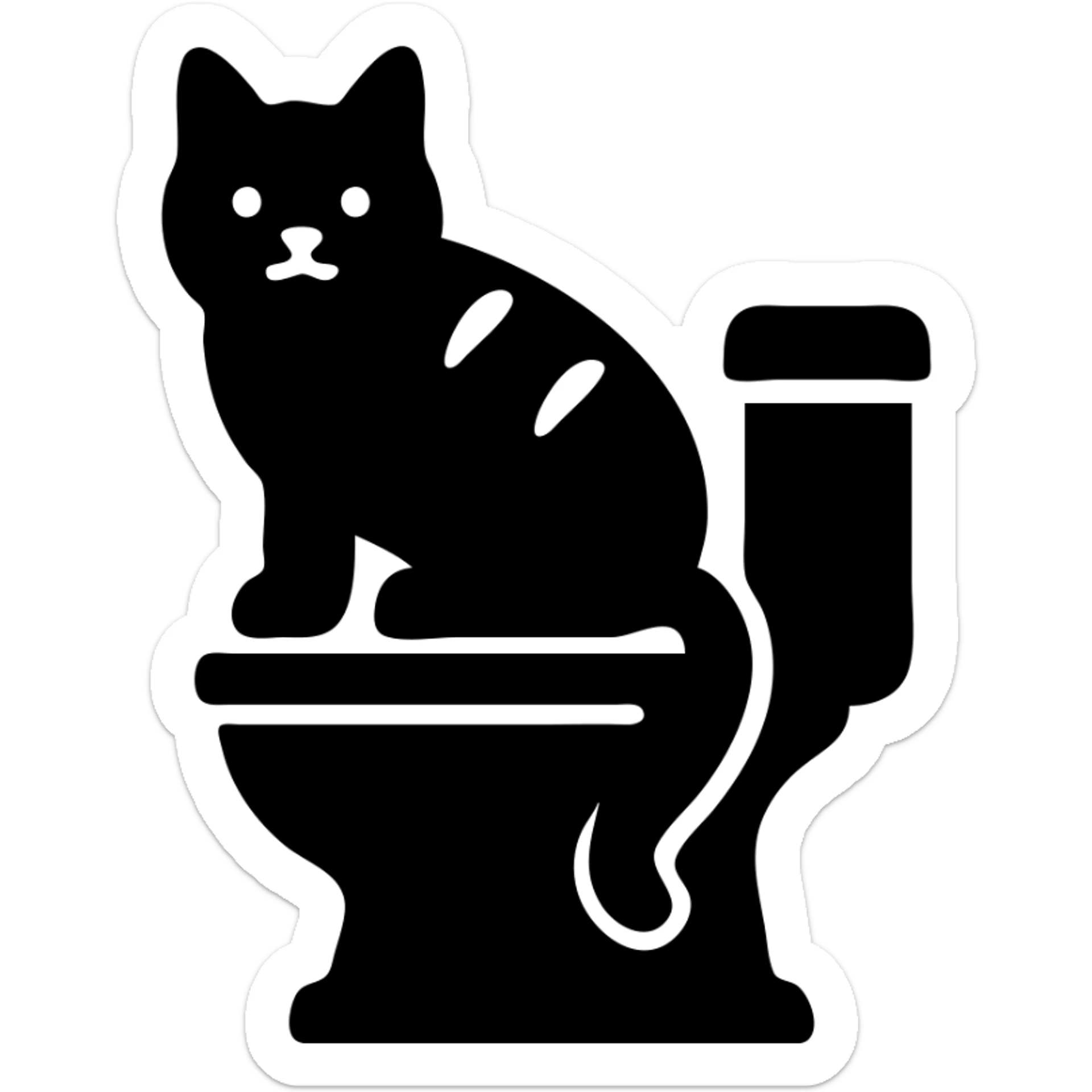 A cat in the form of a baguette sitting on a toilet sticker