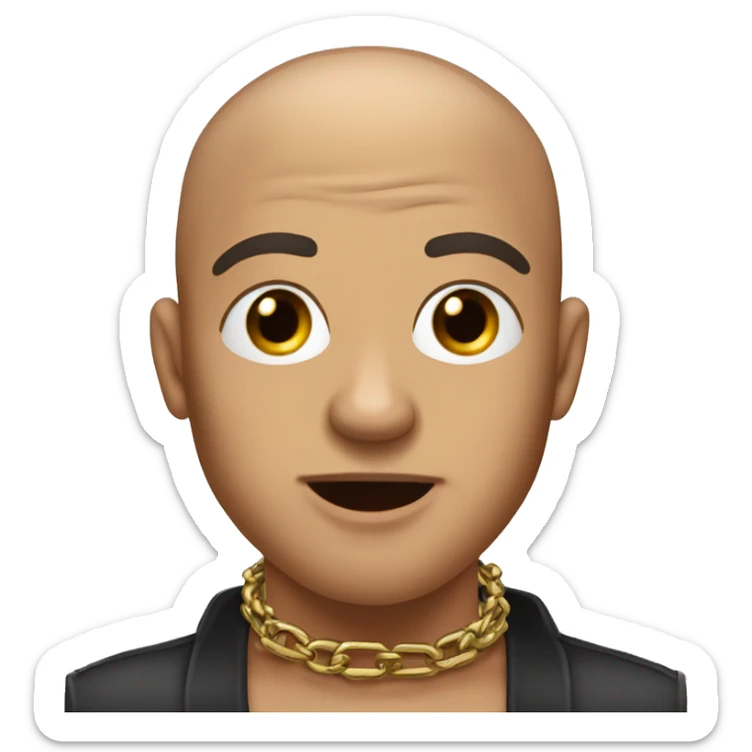 man with a buzz cut with earrings and a chain. he has his tounge out and his his hands are infornt of him as i he was to grab something sticker