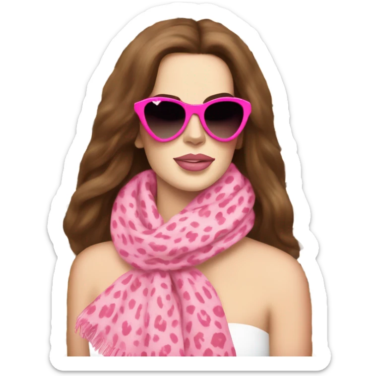 Lana del Rey in a leopard  print scarf with pink heart sunglssses sticker