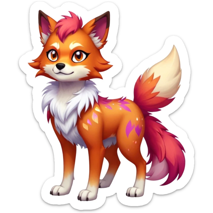 Vibrant edgy badass Falvie-Fionbri-creature-sparkle-canine-fursona, full body, with random markings sticker