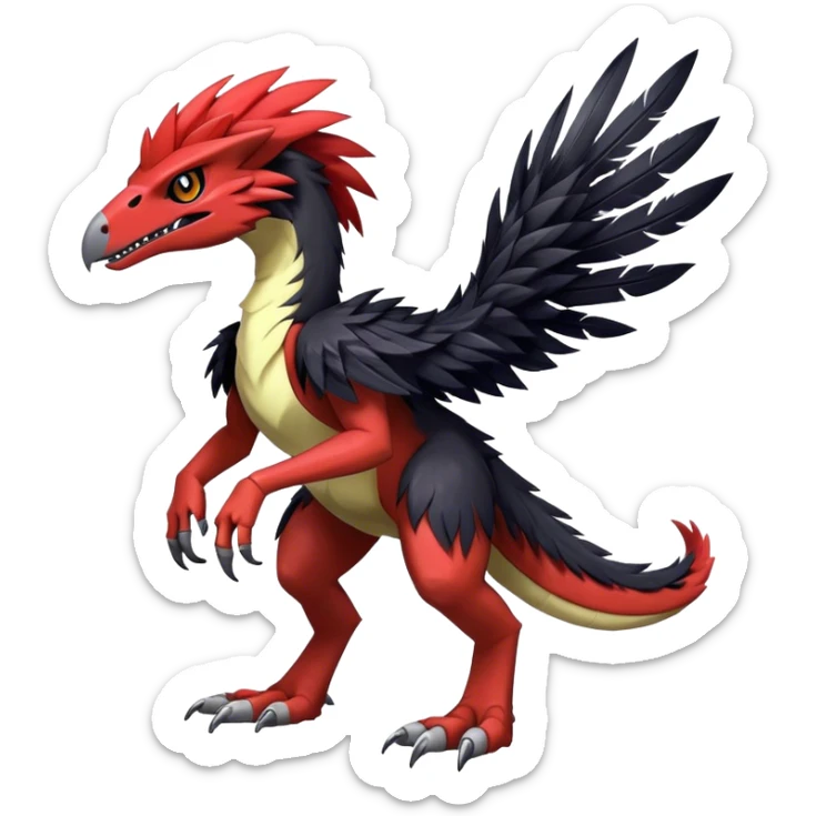 Dark Furry feather-mane Cool Edgy shiny Digimon-Fakemon-Guilmon-Velociraptor full body   sticker