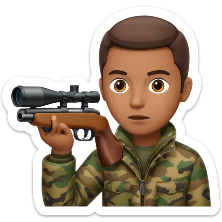 Male Hunter shooting a shotgun and holding it up to his face like he is looking through the scope to shoot something  sticker