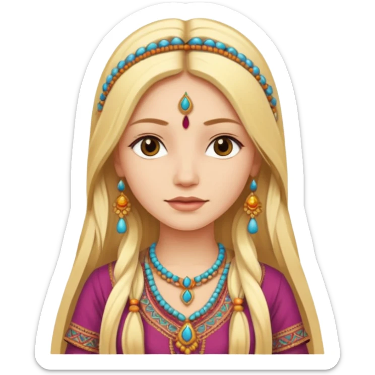 emoticon de una mujer rubia de pelo largo con vestimenta de india sticker