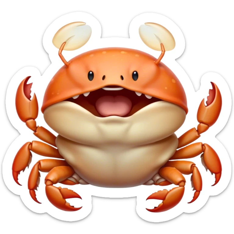 Cinematic Cute Yawning Baby Crab Portrait Emoji, Head tilted slightly with a dramatic, wide-open yawn, showcasing a petite, delicately armored body with gently drooping antennae and sleepy, half-closed eyes, Simplified yet irresistibly adorable features, highly detailed, glowing with a soft, cozy coastal glow, high shine, relaxed yet expressive, stylized with a dash of whimsical seaside charm, soft glowing outline, capturing the essence of a drowsy yet affectionate baby crab that appears ready to scuttle off for a nap! sticker