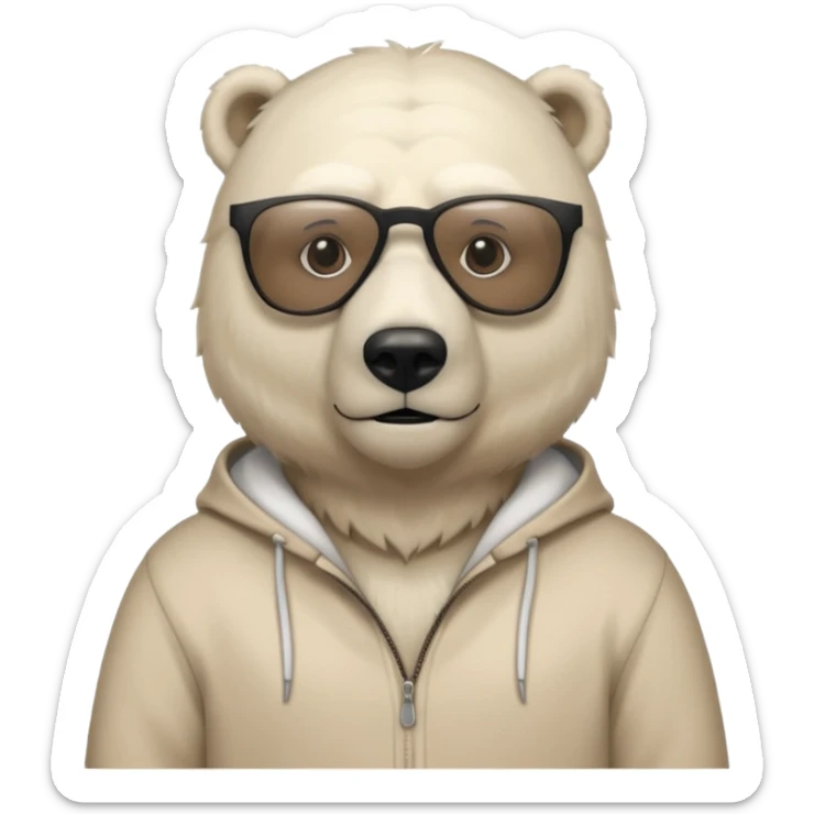 Make a humanoid polar bear with a secret agent beige outfit and dark black glasses sticker