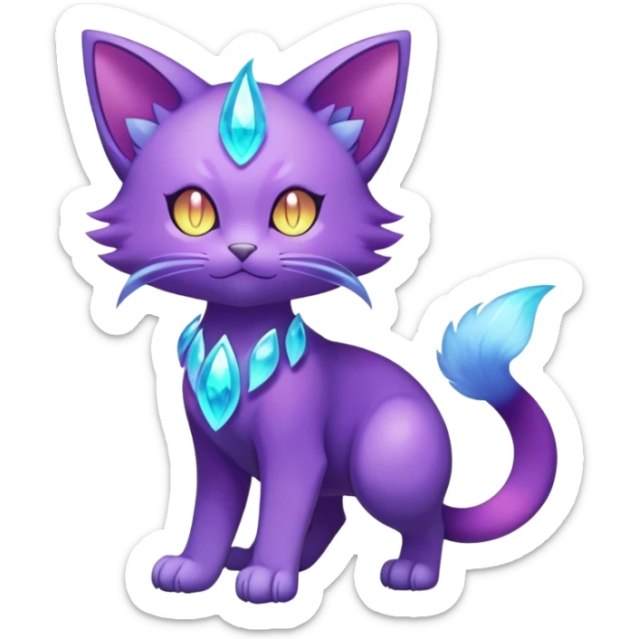 Shiny Magical Elemental Mysterious Purrloin-Delcatty-Pokémon-Fakémon-hybrid-creature (full body) sticker