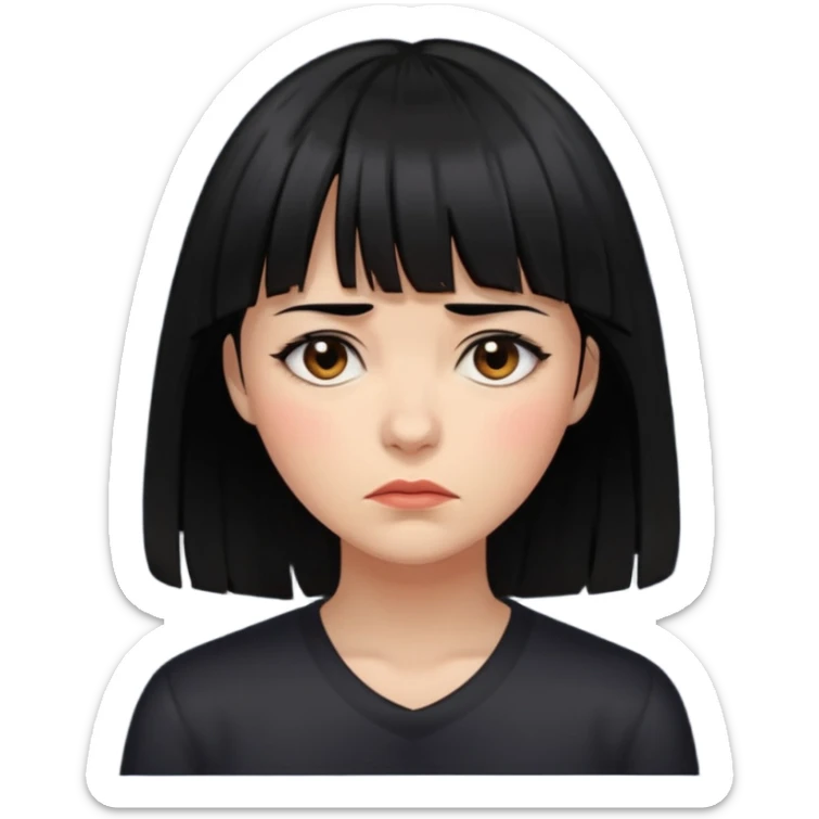 Mulher cabelo preto de franja chorando tudo escuroo sticker
