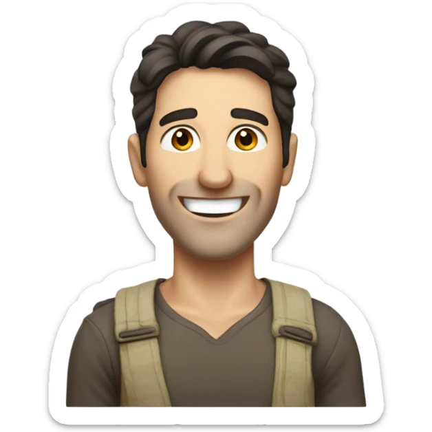 Man on an island - white guy with dark hair - not facial hair. Better teeth. More island  sticker