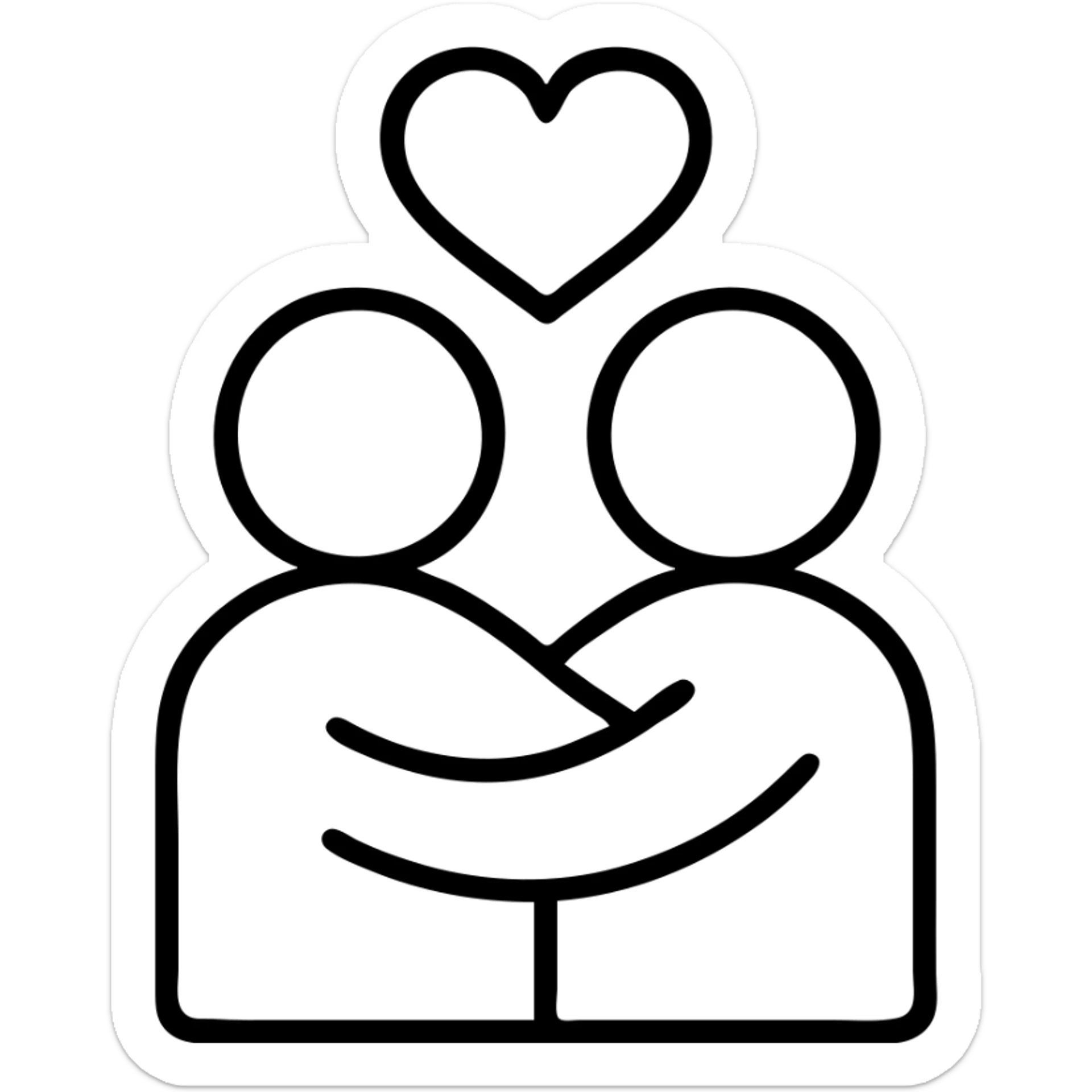 Simple outline of two people embracing with a heart above them, "Iubind pe cineva" sticker