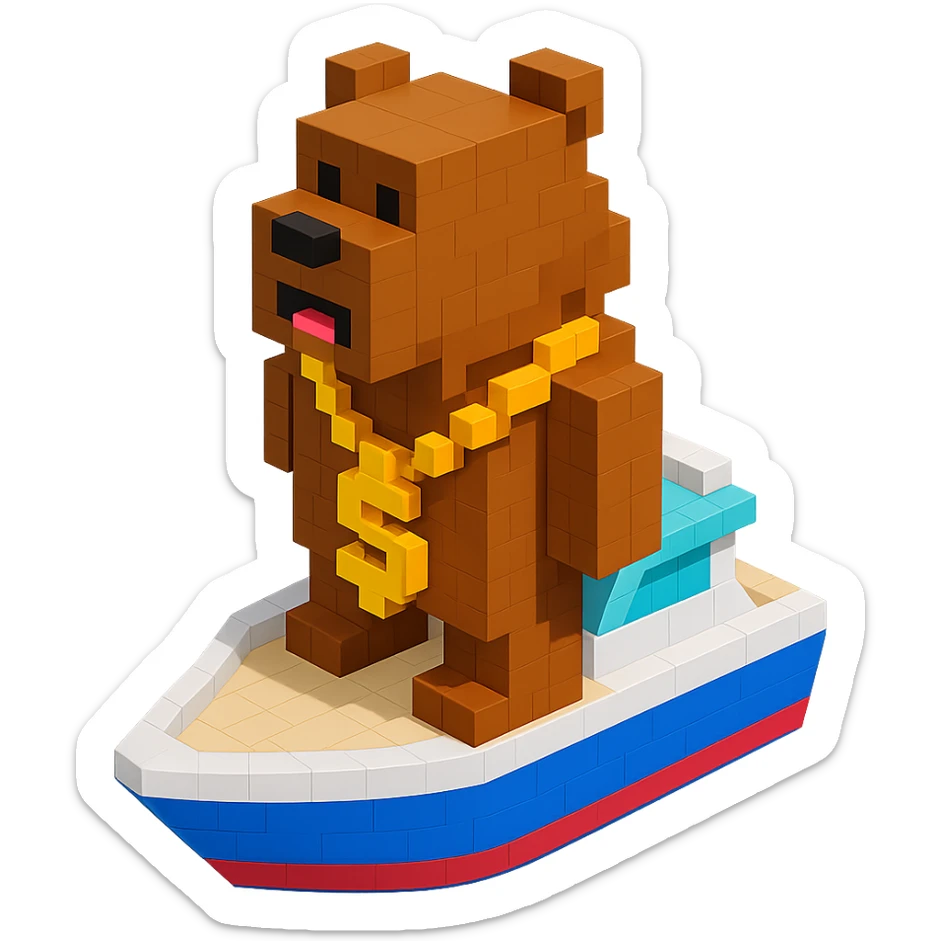 Russian grizzly bear with a rapper chain on a yacht sticker