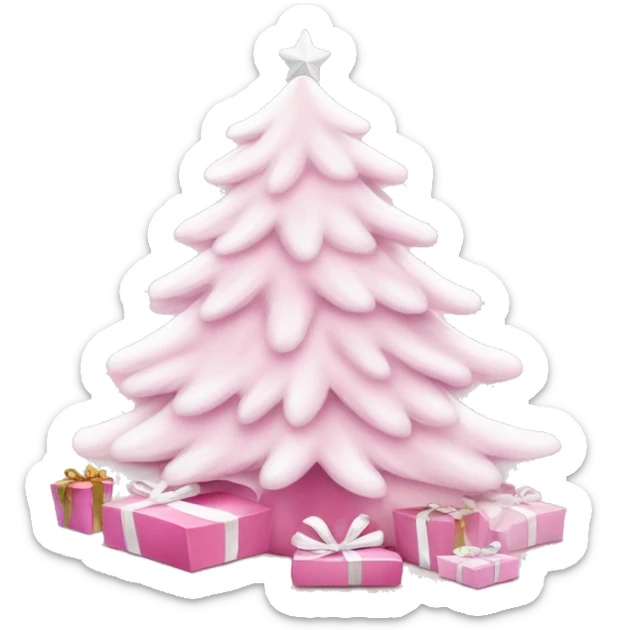Light pink Christmas gifts under a white Christmas tree  sticker