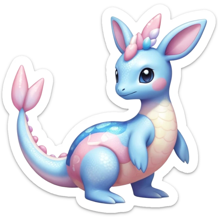 Shiny Exotic Colorful Ethereal Sparkly Sylveon-Lapras-Amaura-Aurorus-Fakémon-hybrid-creature (full body)  sticker