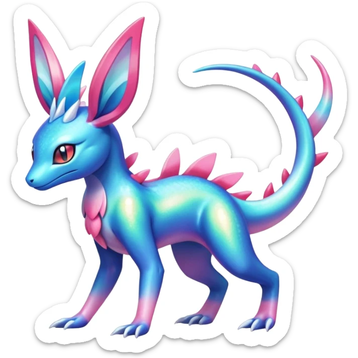 Colorful Iridescent Exotic Amaura-Salandit-Aurorus-Sylveon-Fakémon-hybrid-creature (full body)  sticker