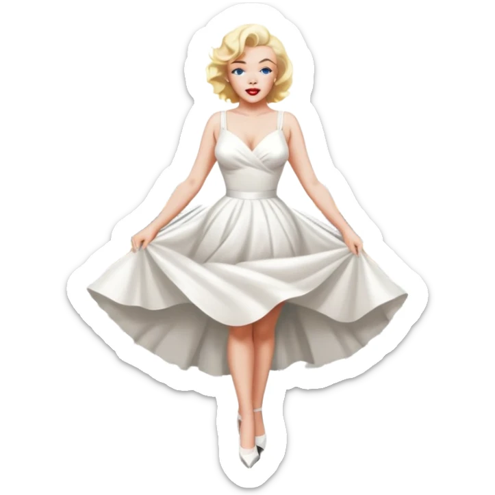 Marilyn Monroe in a white dress standing over a subway holding her dress down in the middle with both hands as the wind blows ￼ sticker