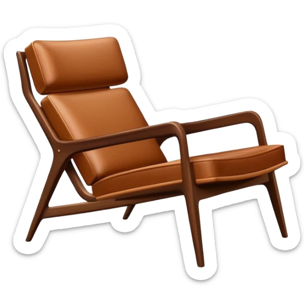 Mid century modern lounge chair with wooden arms and leather seat sticker