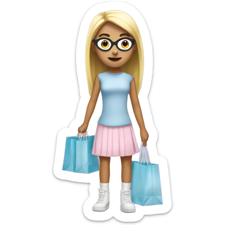 Despicable 4 character mega minion teenager with a white bow in hair and light pink skirt, eyelashes, and light blue shopping bag girl sticker