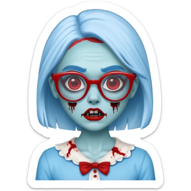 Ghoulia yelps monster high, pale white-blue skin, red glasses sticker