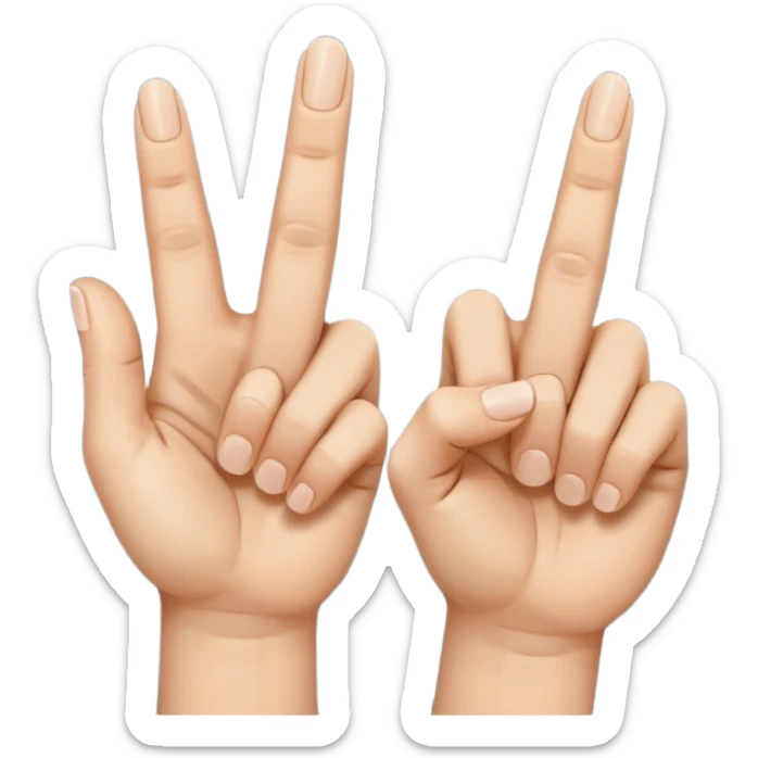 Fais-moi demain coller les unes à côté des autres. La première main gauche le pouce, l’index, majeur sont levé alors que l’annulaire et auriculaire sont repliés. Reproduit la même chose pour la main droite. sticker