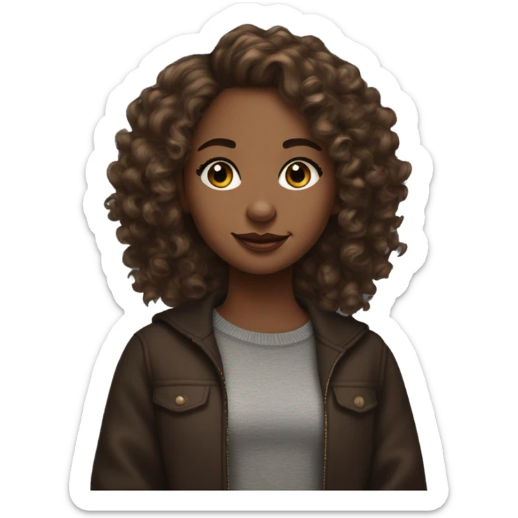 Brownskin girl with mid curly side part curls in dark brown with mascara and nose piercing sticker